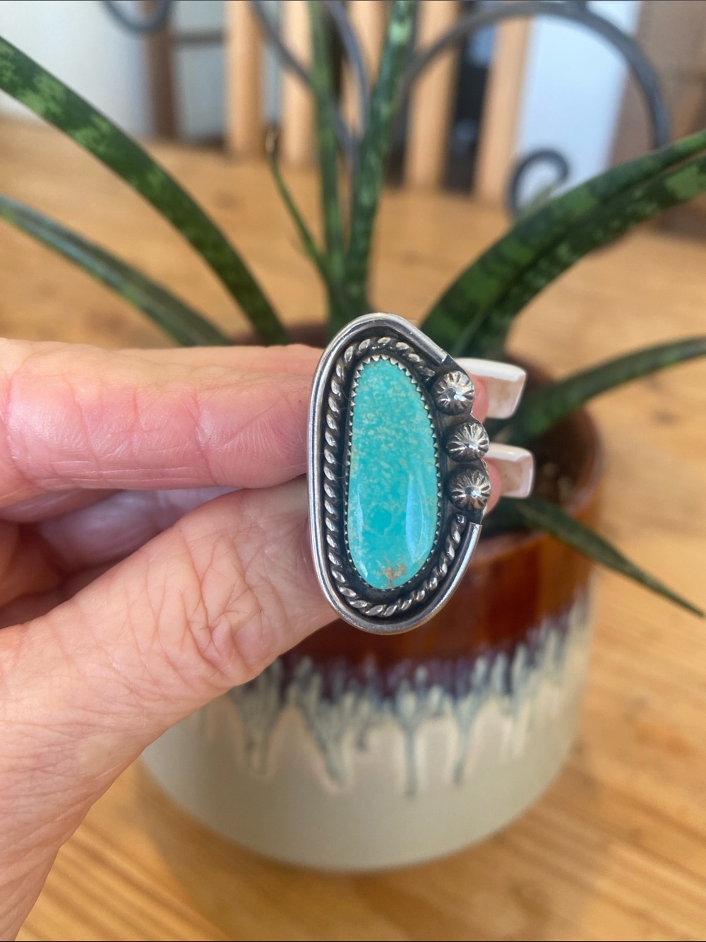 Native American Sterling Silver Teardrop Turquoise Ring - Blue